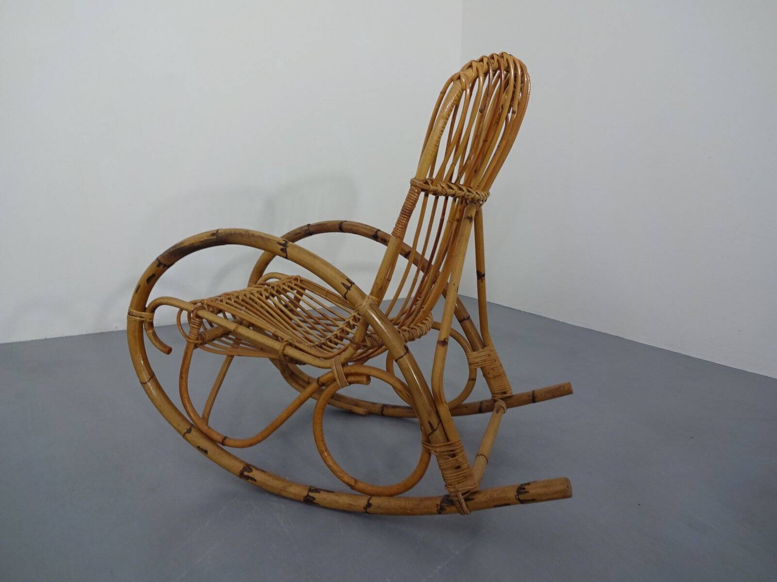 Mid-Century Italian Bamboo Rocking Chair, 1950s