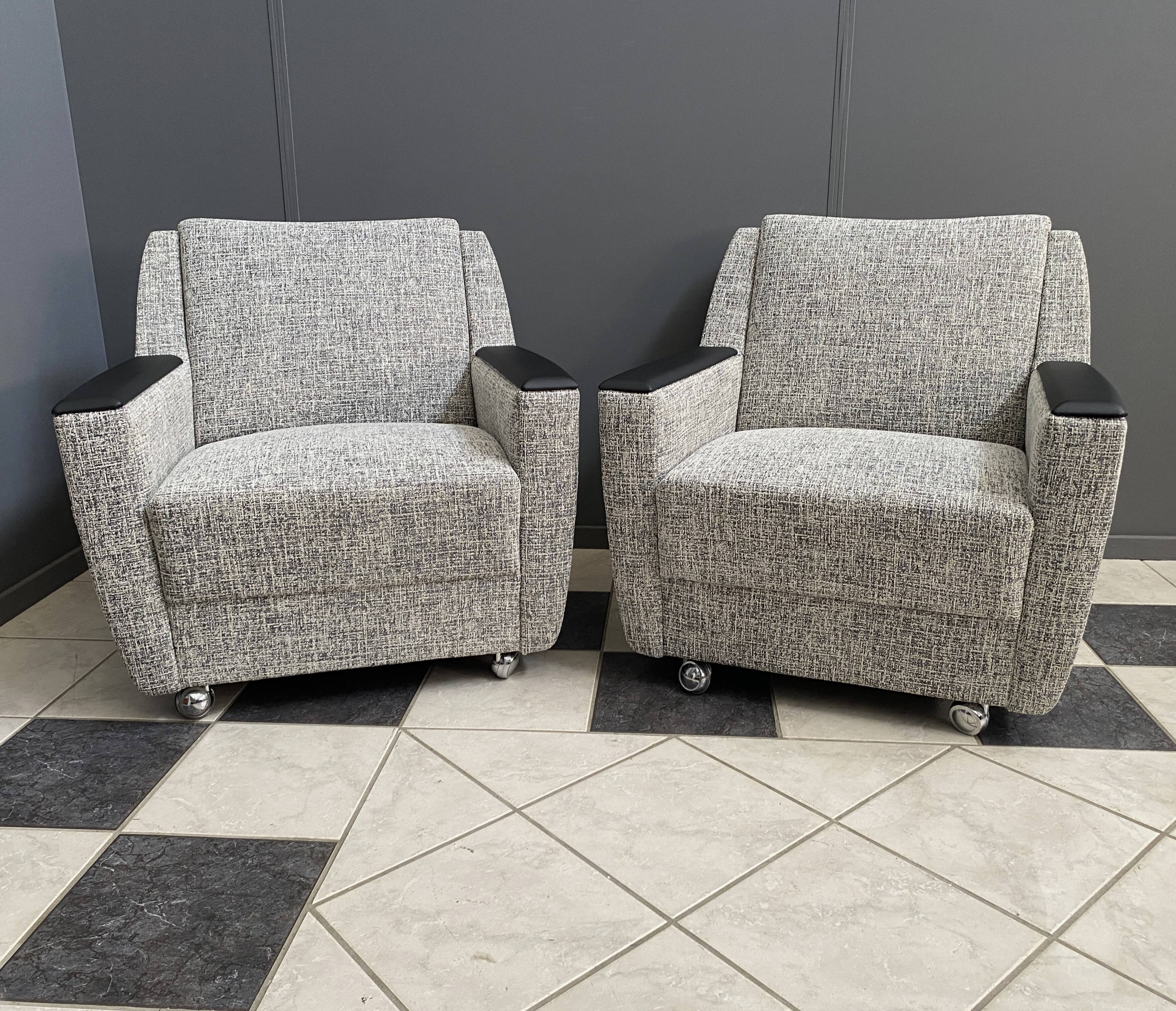 set of 2 grey relax chairs on castors 1970s