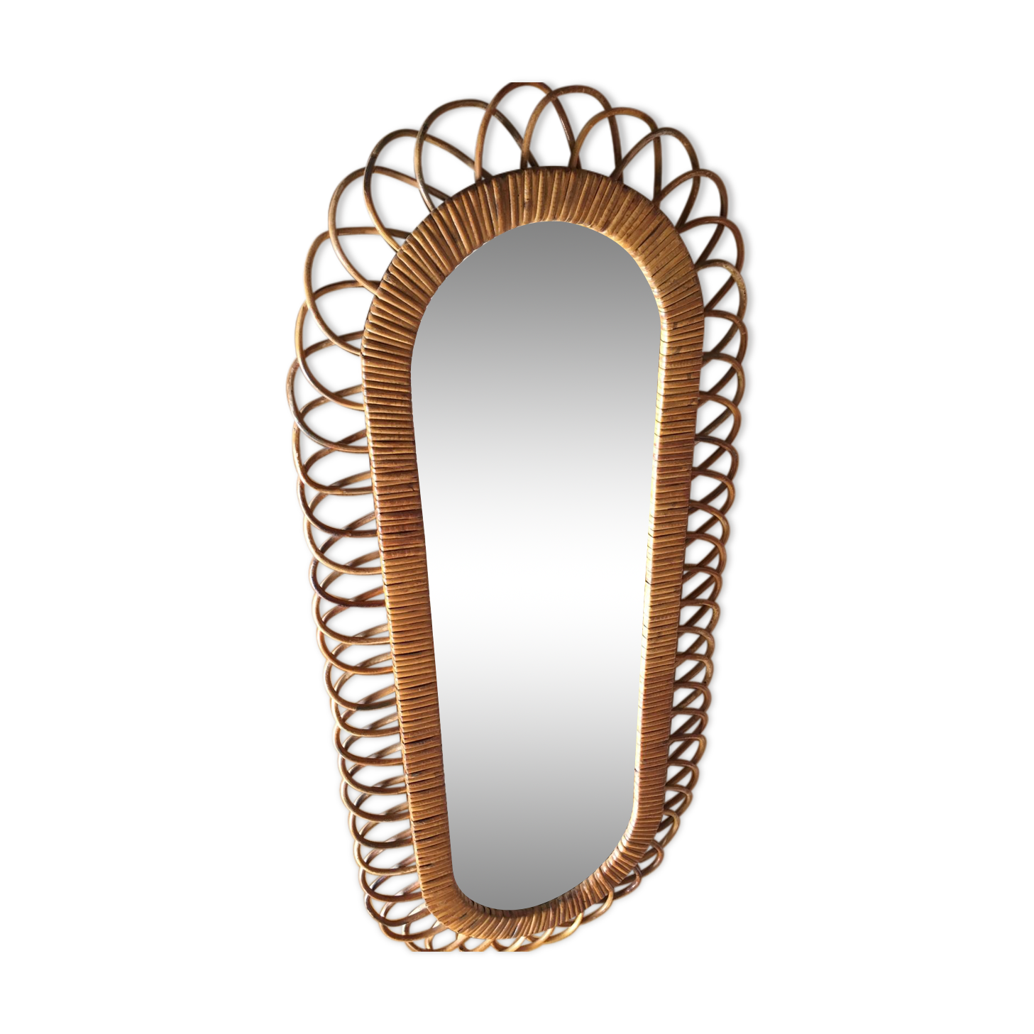 Oval mirror in vintage rattan
