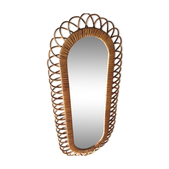 Oval mirror in vintage rattan