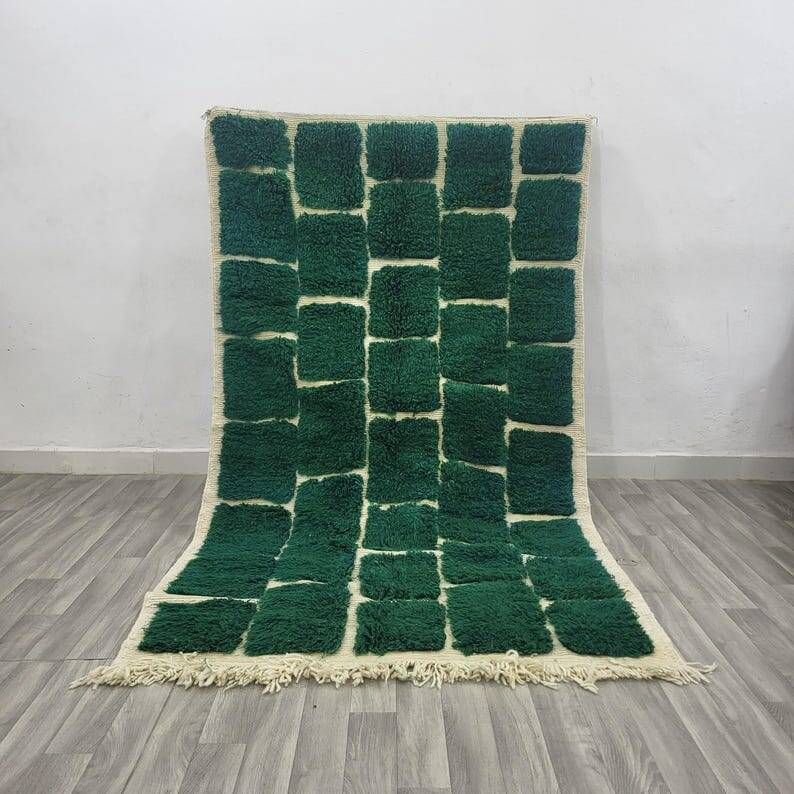 Tapis en laine pure fait main traditionnel vert traditionnel 1,5/2,5 m