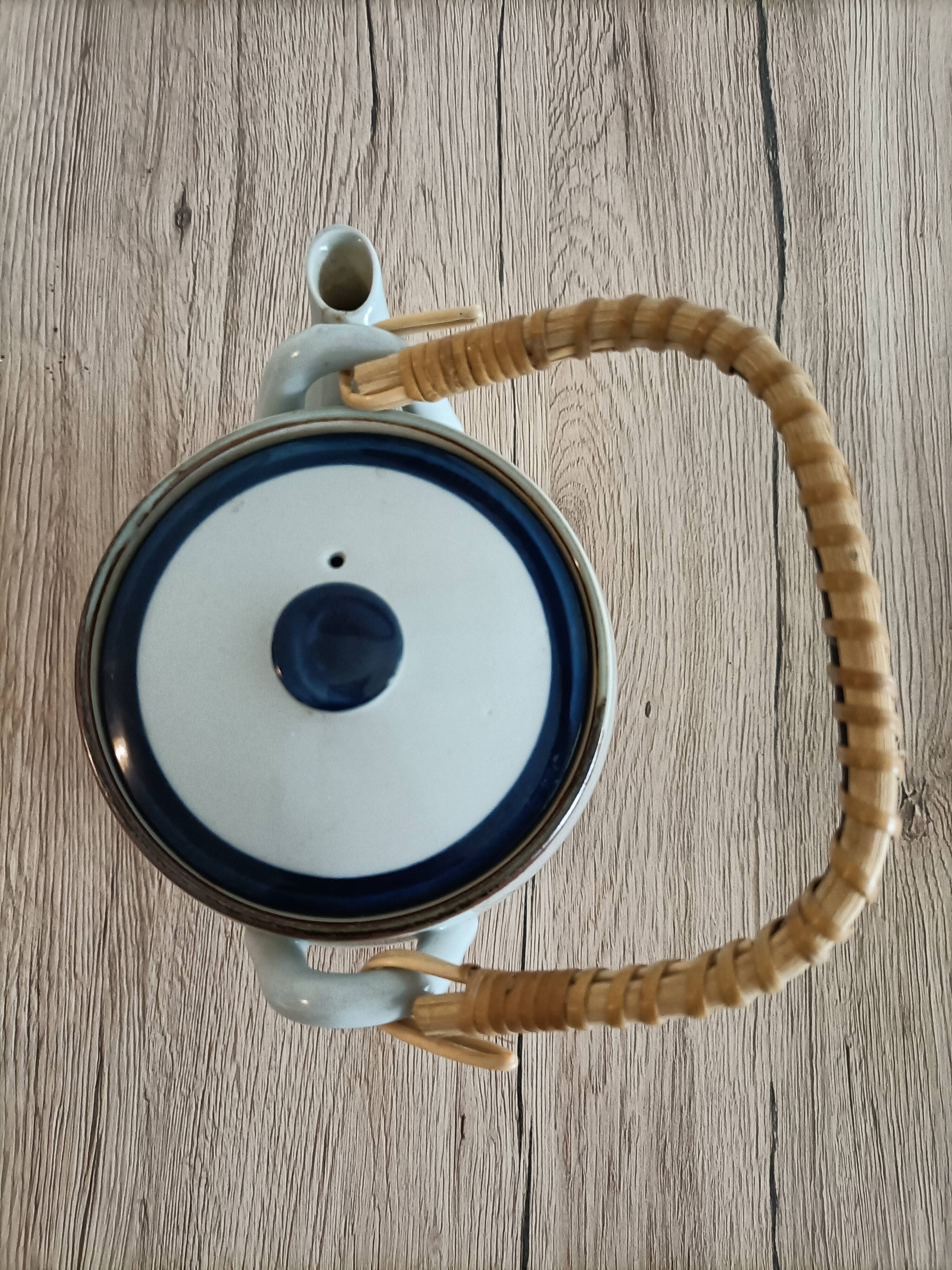 Japanese-inspired ceramic teapot blue bamboo pattern