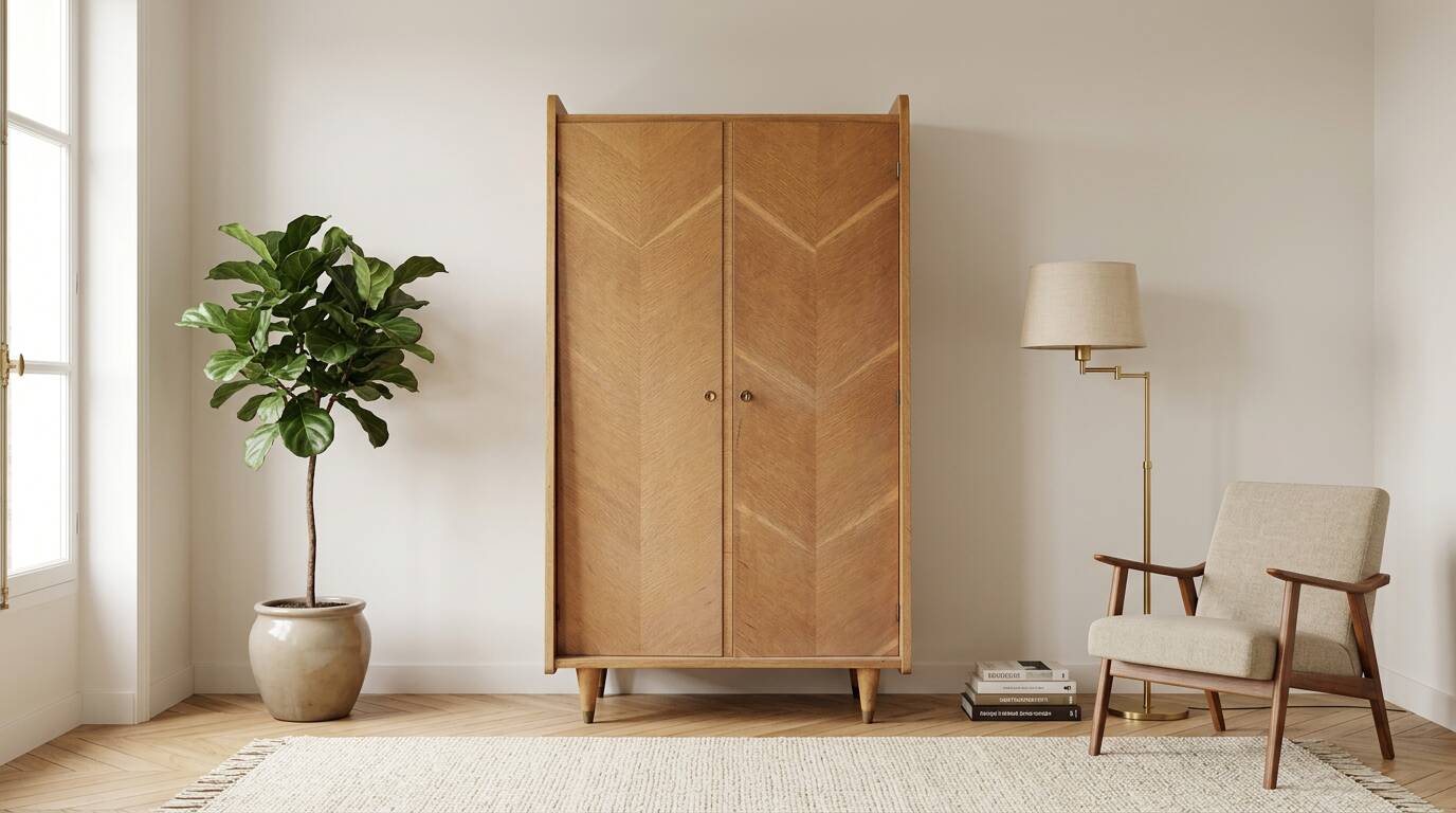 Art Deco oak wardrobe with chevron decoration