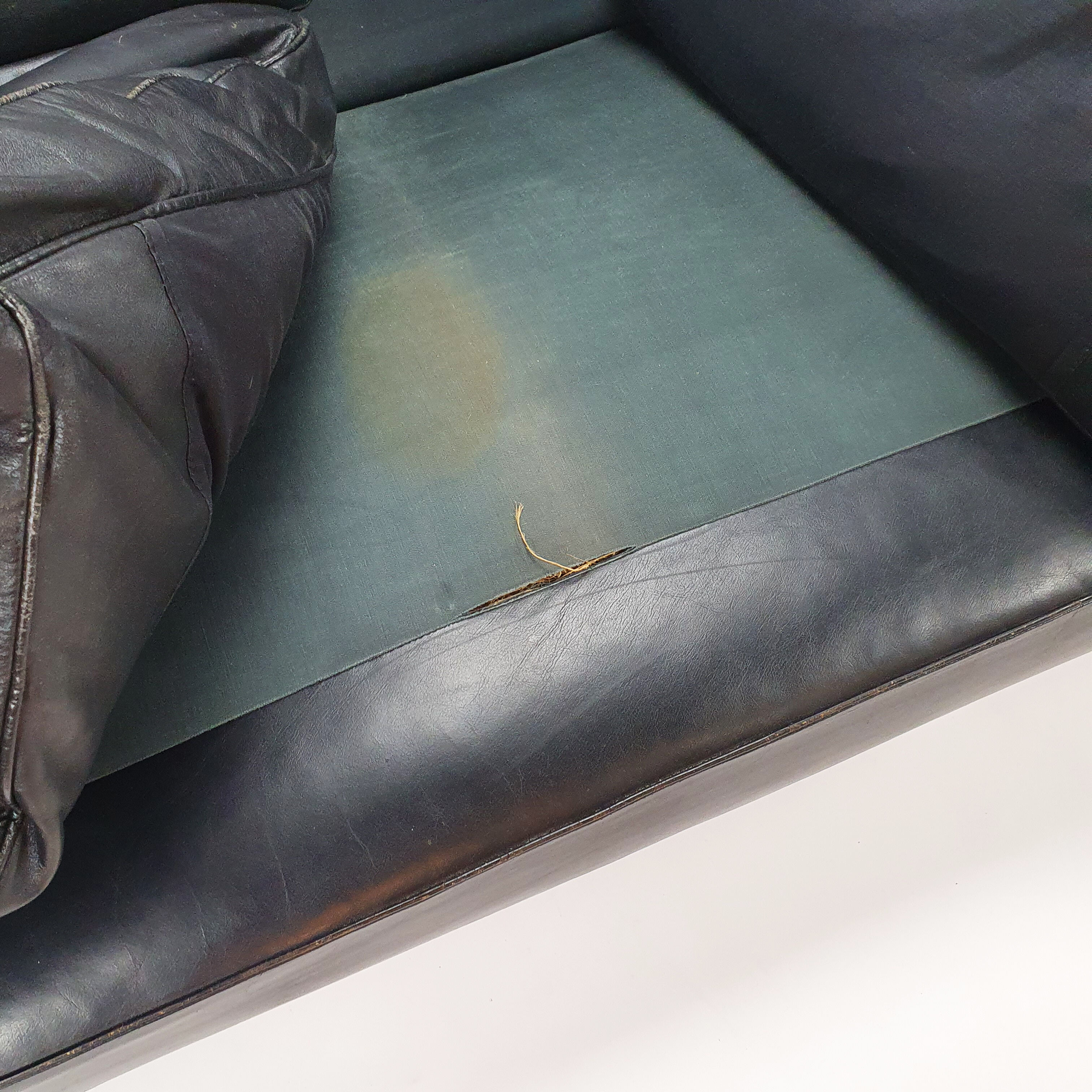 Mid century black leather scandinavian 3 seats sofa, 1950