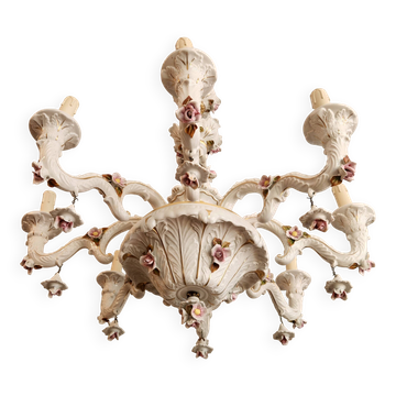 Grand chandelier en porcelaine dorée peint à la main de Mangani Ceramiche.