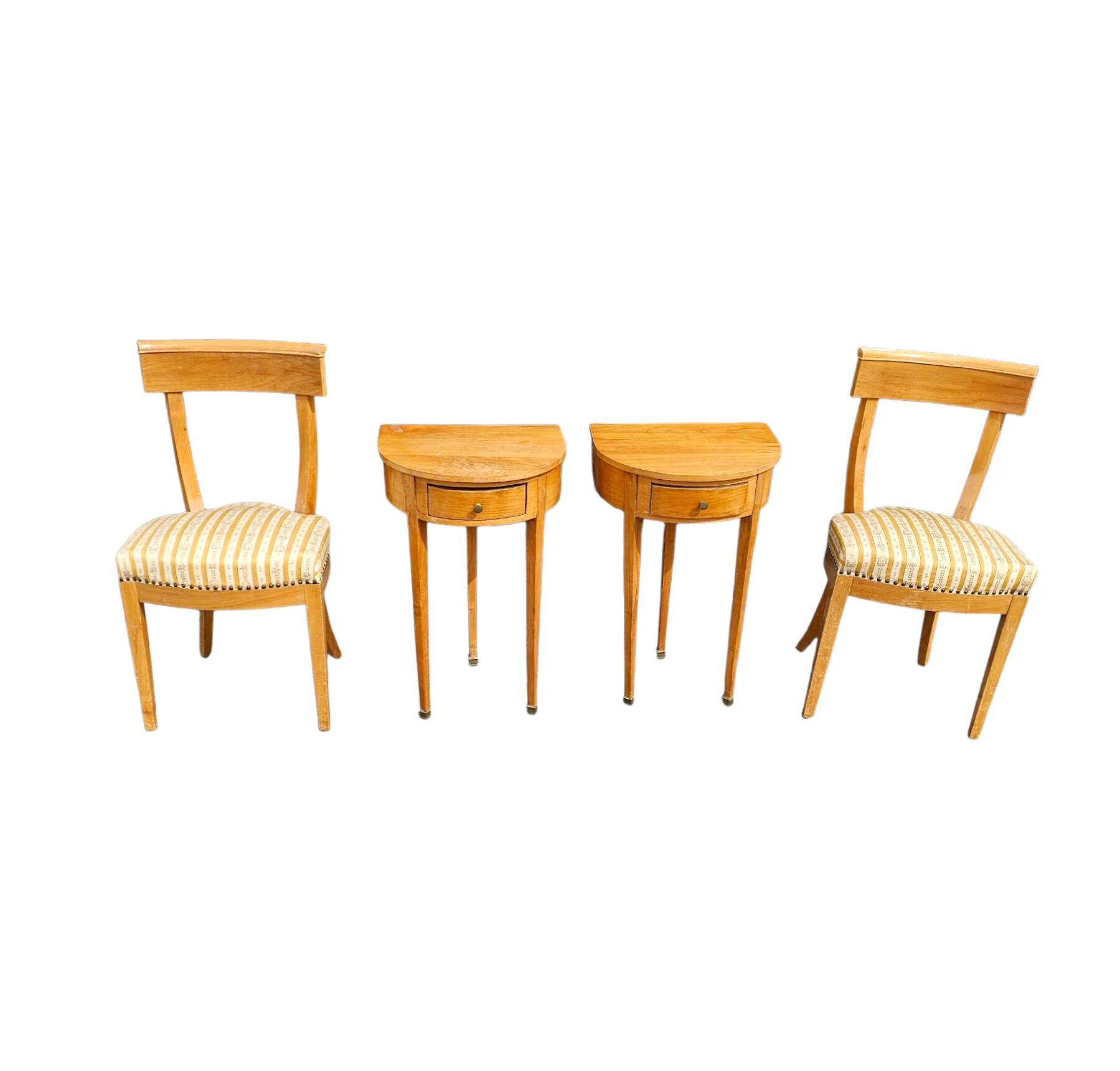 Matching cherry wood / Biedermeier chairs / sidetables set / tripot console table