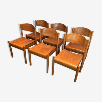 Suite of 6 stackable fir chairs