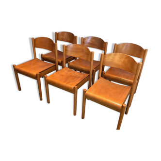 Suite of 6 stackable fir chairs