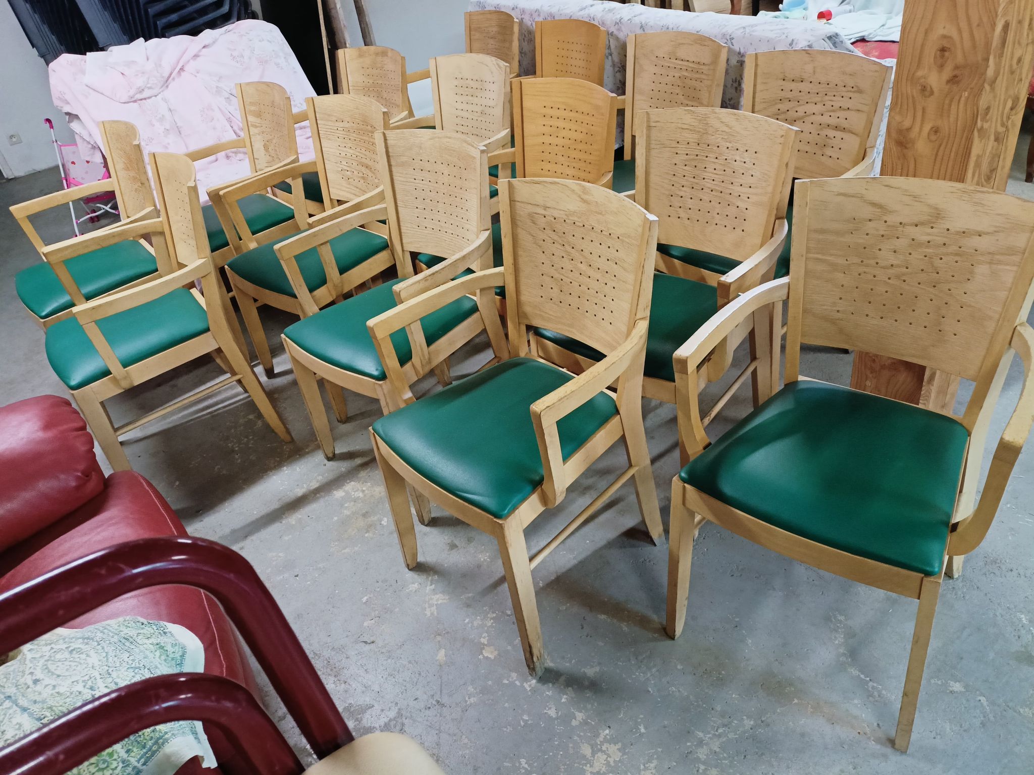 Set of 16 vintage Fameg wooden bistro armchairs