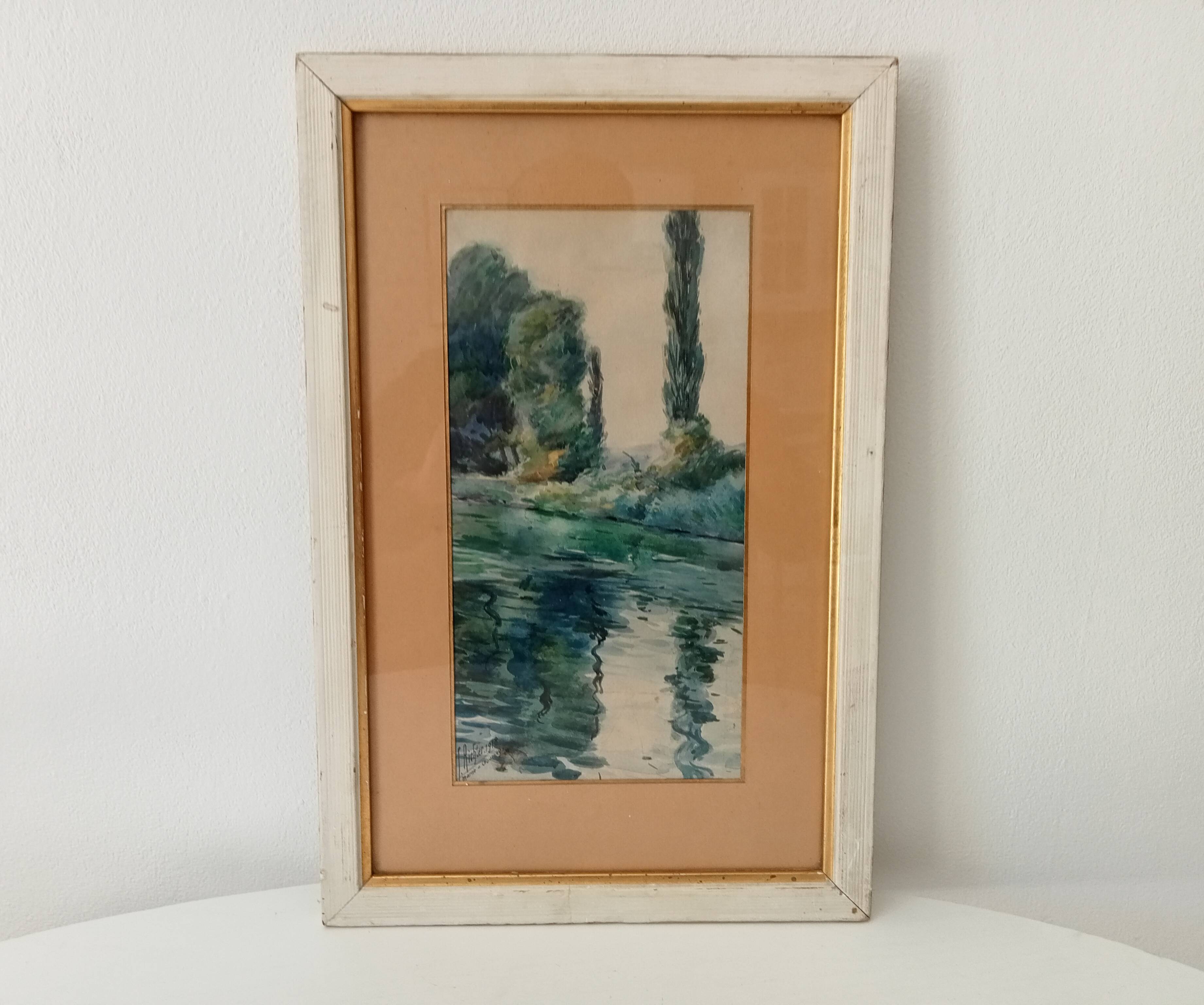 Antique Watercolor Painting Signed J.Richter "Marne a Gournay"