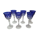 6 crystal blue foot glasses St Louis, 1970-80