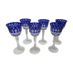 6 verres à pieds bleu cristal St Louis, 1970-80