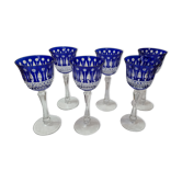 6 verres à pieds bleu cristal St Louis, 1970-80