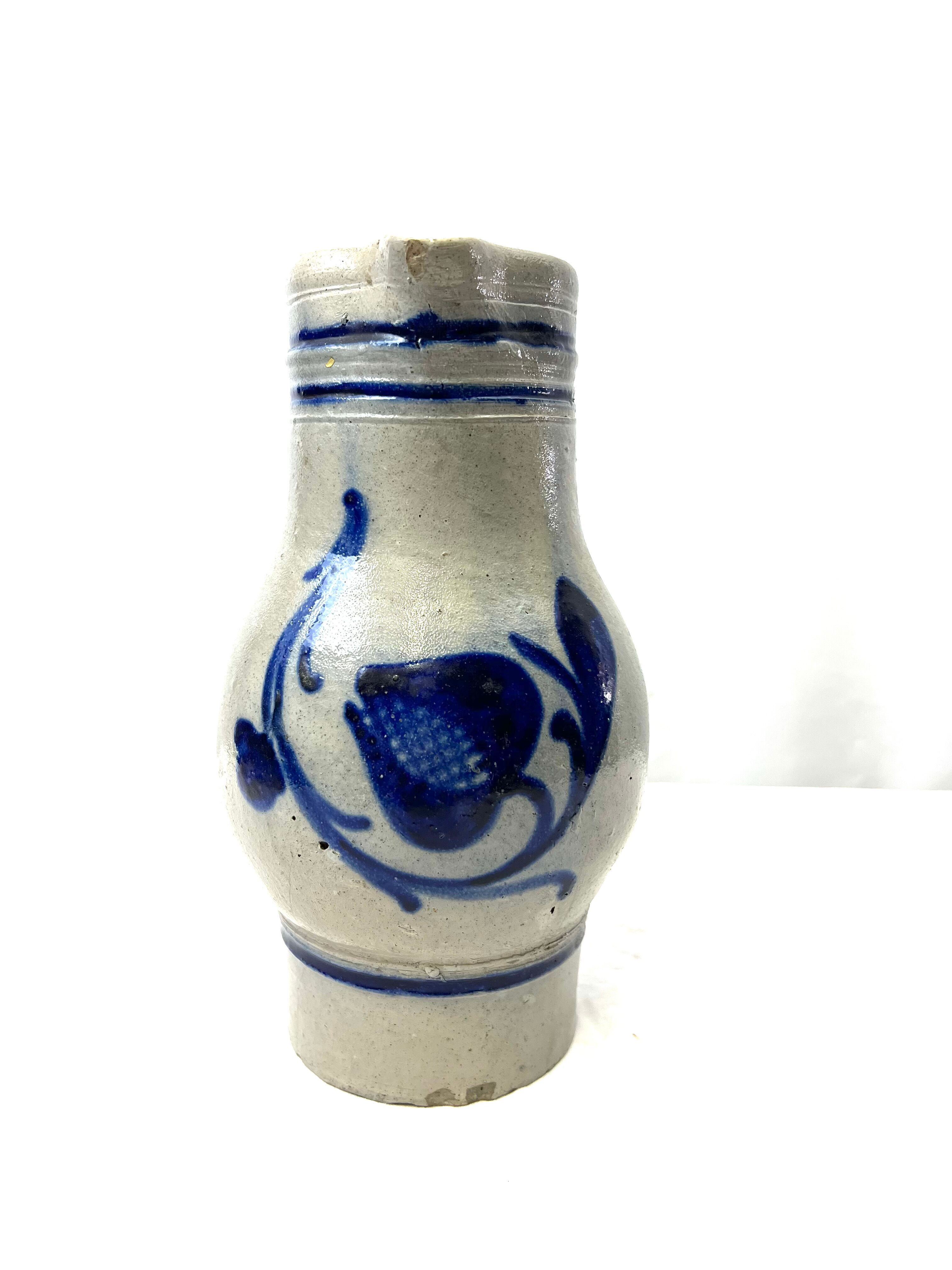 Jug pitcher sandstone blue decoration height 27cm