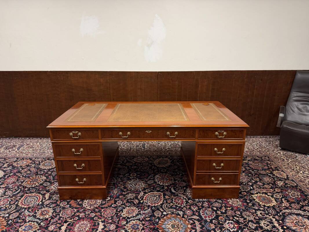 Classic English Desk with Brown Leather