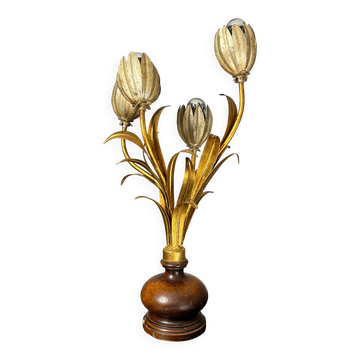 Lampe de table florentine en métal doré de style Hollywood Regency des années 60.