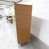 French wardrobe with tapered legs, 3 doors, 1 mirror (27*130), and 1 drawer.