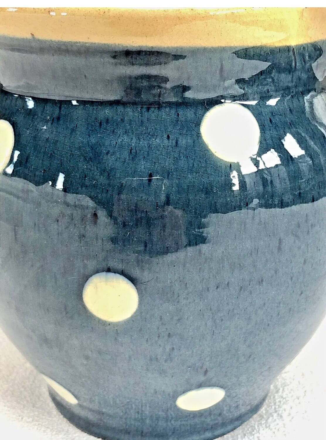 Blue Savoyard pitcher with polka dots