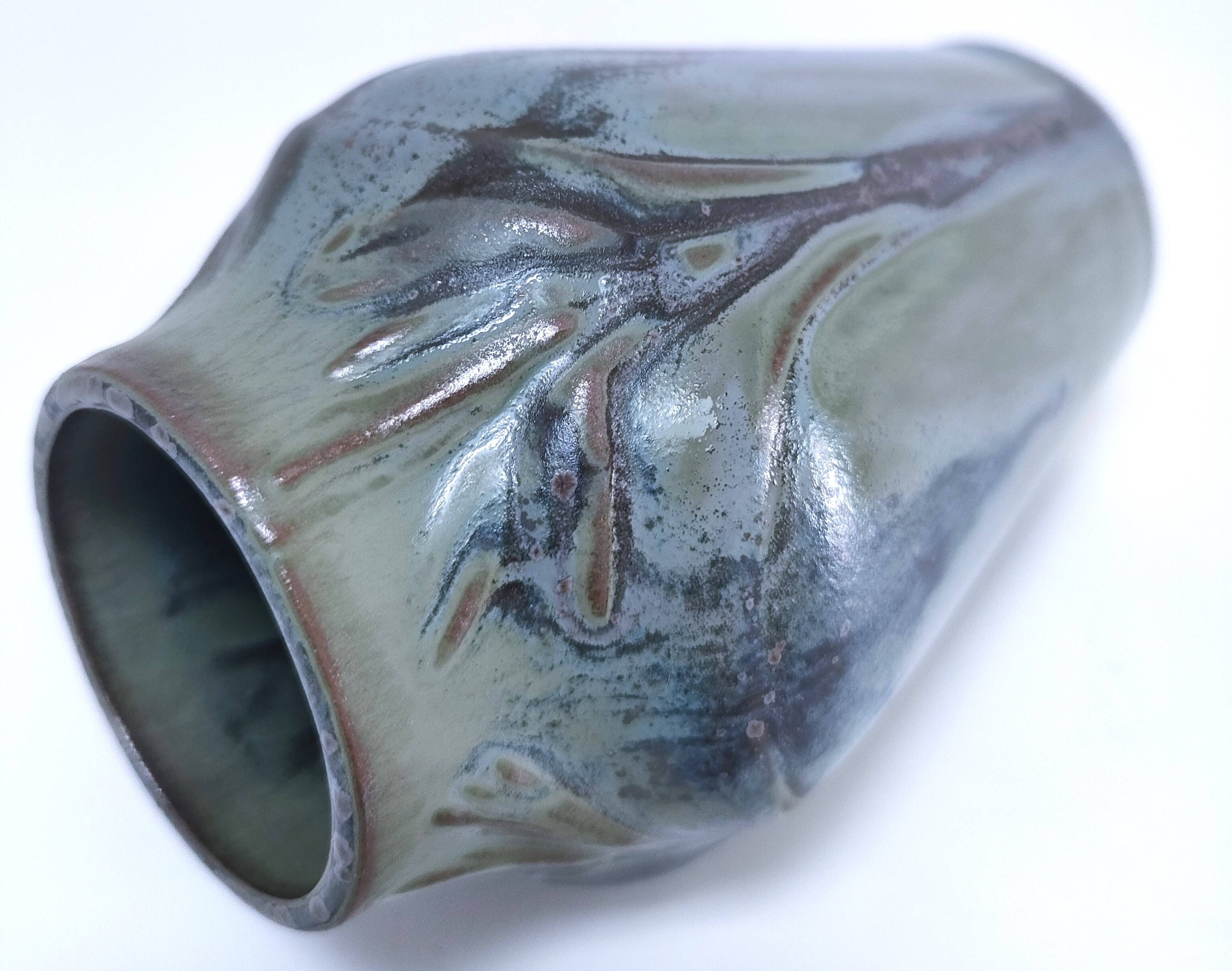 Denbac enameled stoneware vase signed 1930s