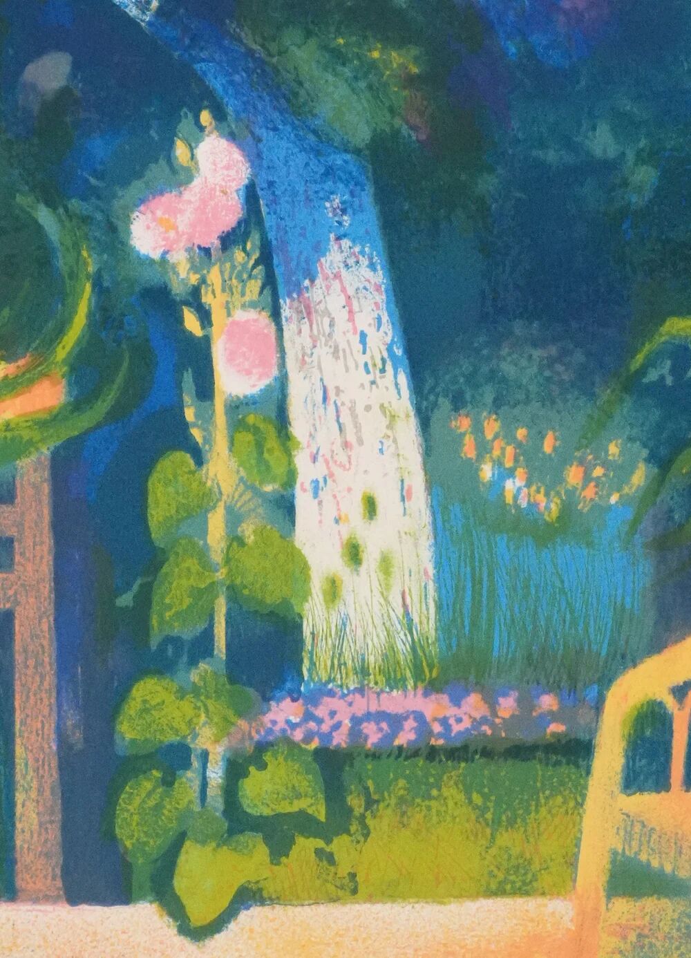 Paul COLLOMB: The garden at night, original signed lithograph.