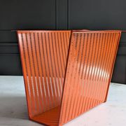Vintage metal magazine rack in perforated orange/Mathieu Mategot style/70s