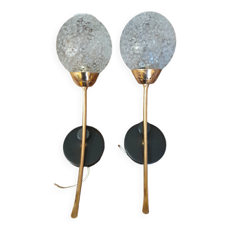 Pair of brass and glass wall lights 60'