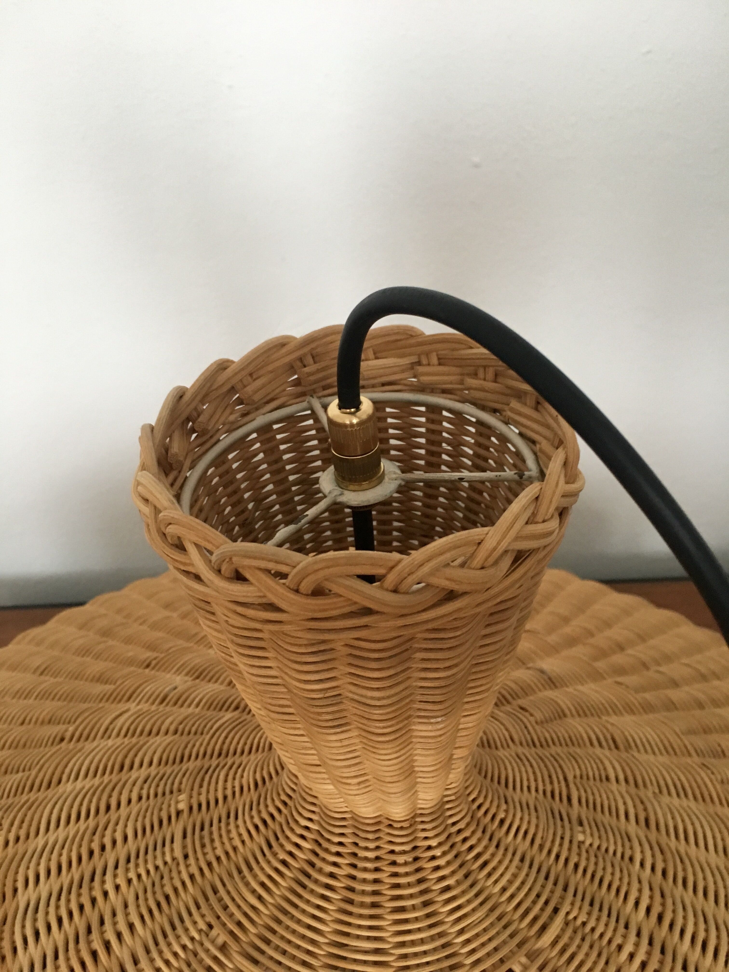 exceptional large Mid Century Modern wicker pendant lamp