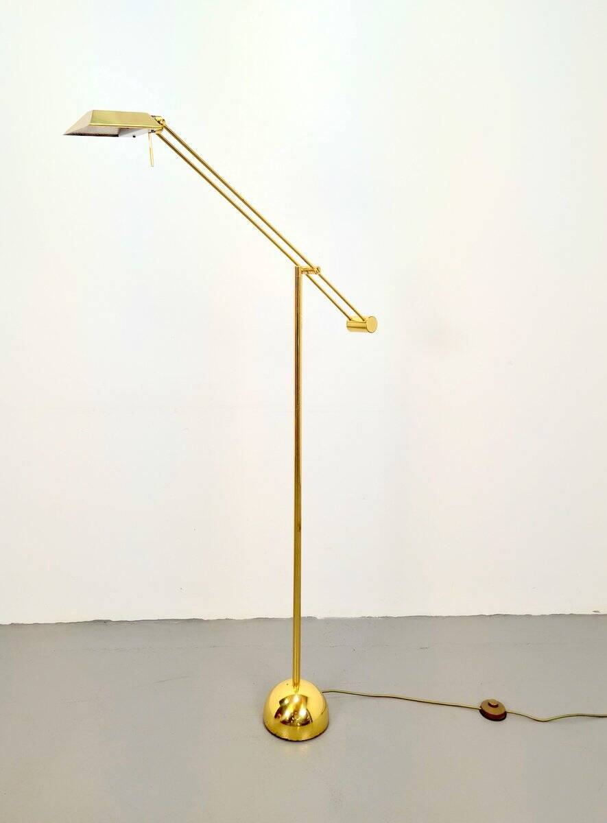 Brass Balance Reading Floor Lamp from Sölken Leuchten, 1980s