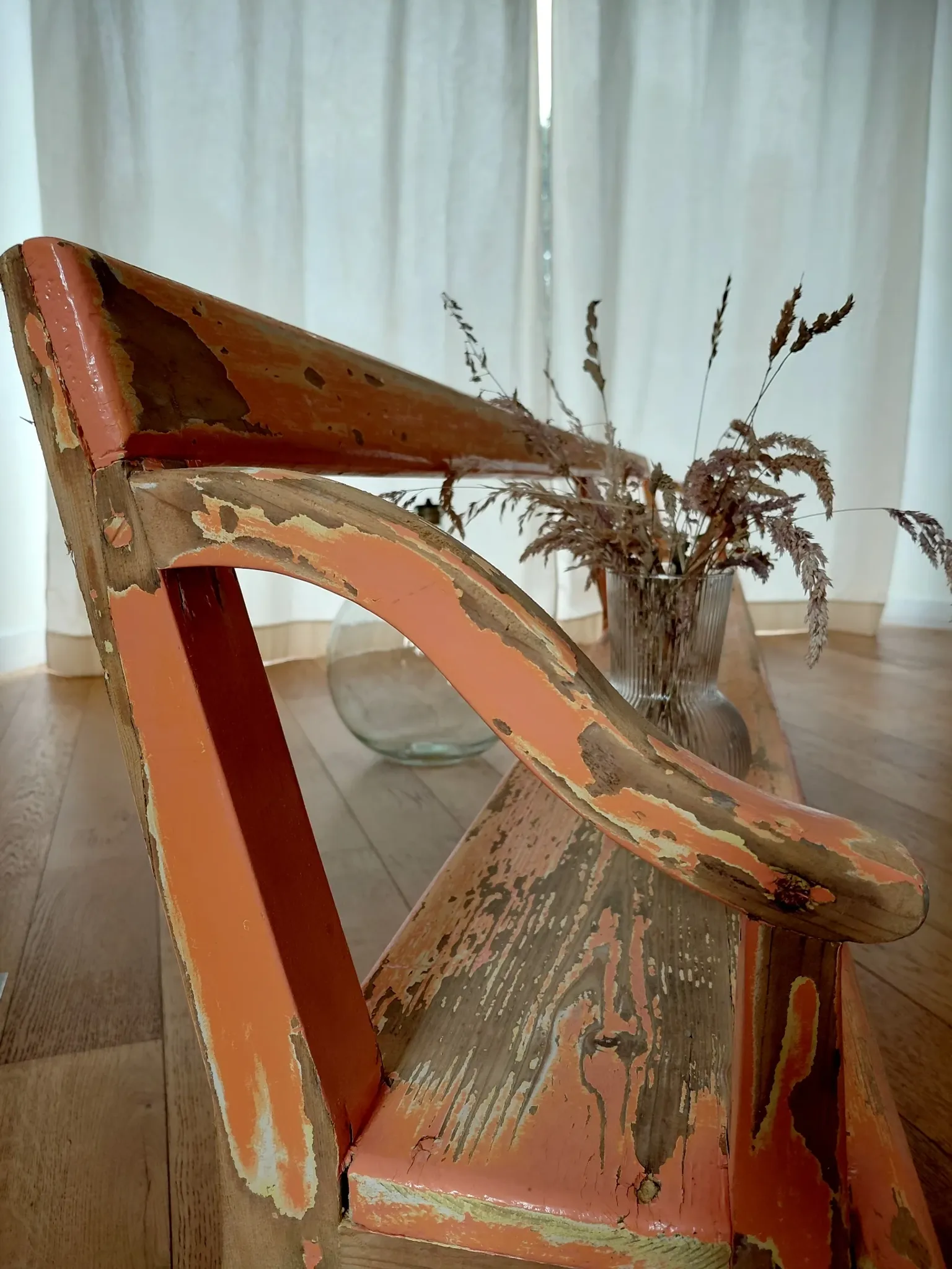 Large antique church bench 268 cm - Unique piece with flaking patina