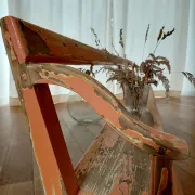 Large antique church bench 268 cm - Unique piece with flaking patina