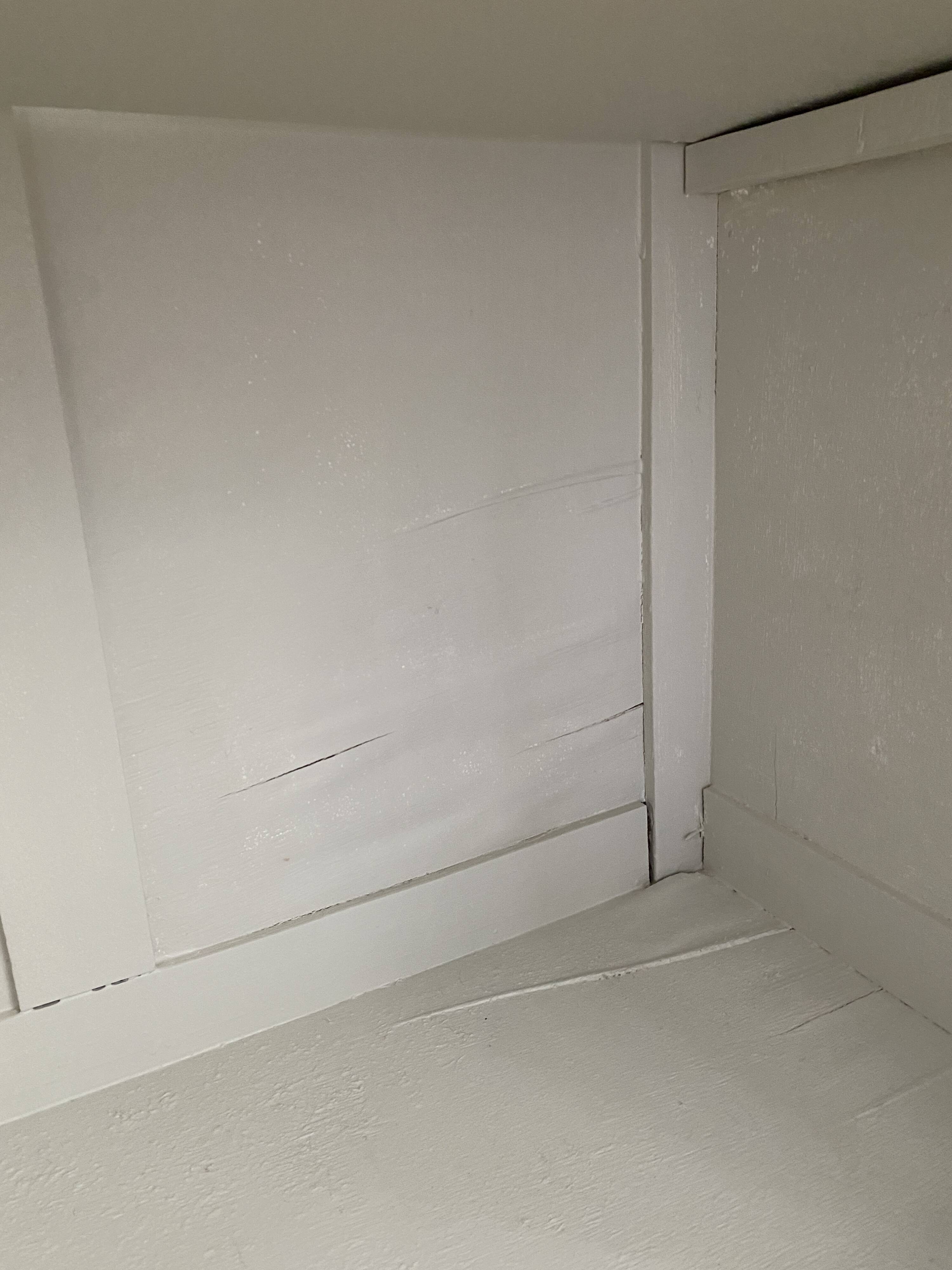 Vintage Parisian wardrobe painted in linen white, one door, three shelves