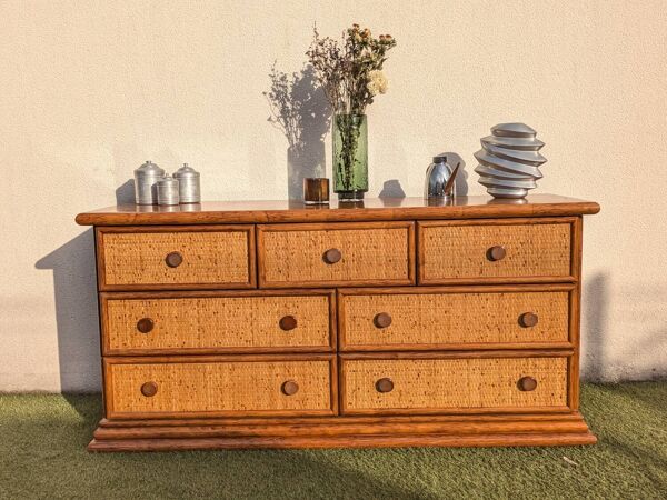 Enfilade Commode vintage Maugrion Rotin- Roche Bobois