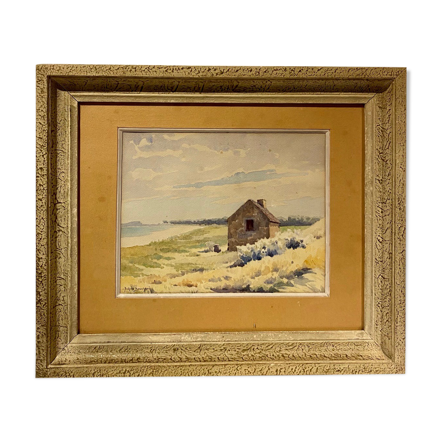 Old painting, landscape, signed Andrée Bouchard, 1950s
