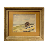 Old painting, landscape, signed Andrée Bouchard, 1950s