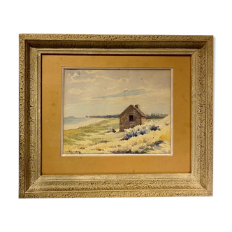 Tableau ancien , paysage,  signé Andrée Bouchard  années 50