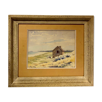 Old painting, landscape, signed Andrée Bouchard, 1950s