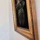 Vintage original velvet flower oil painting, pink flower still life art