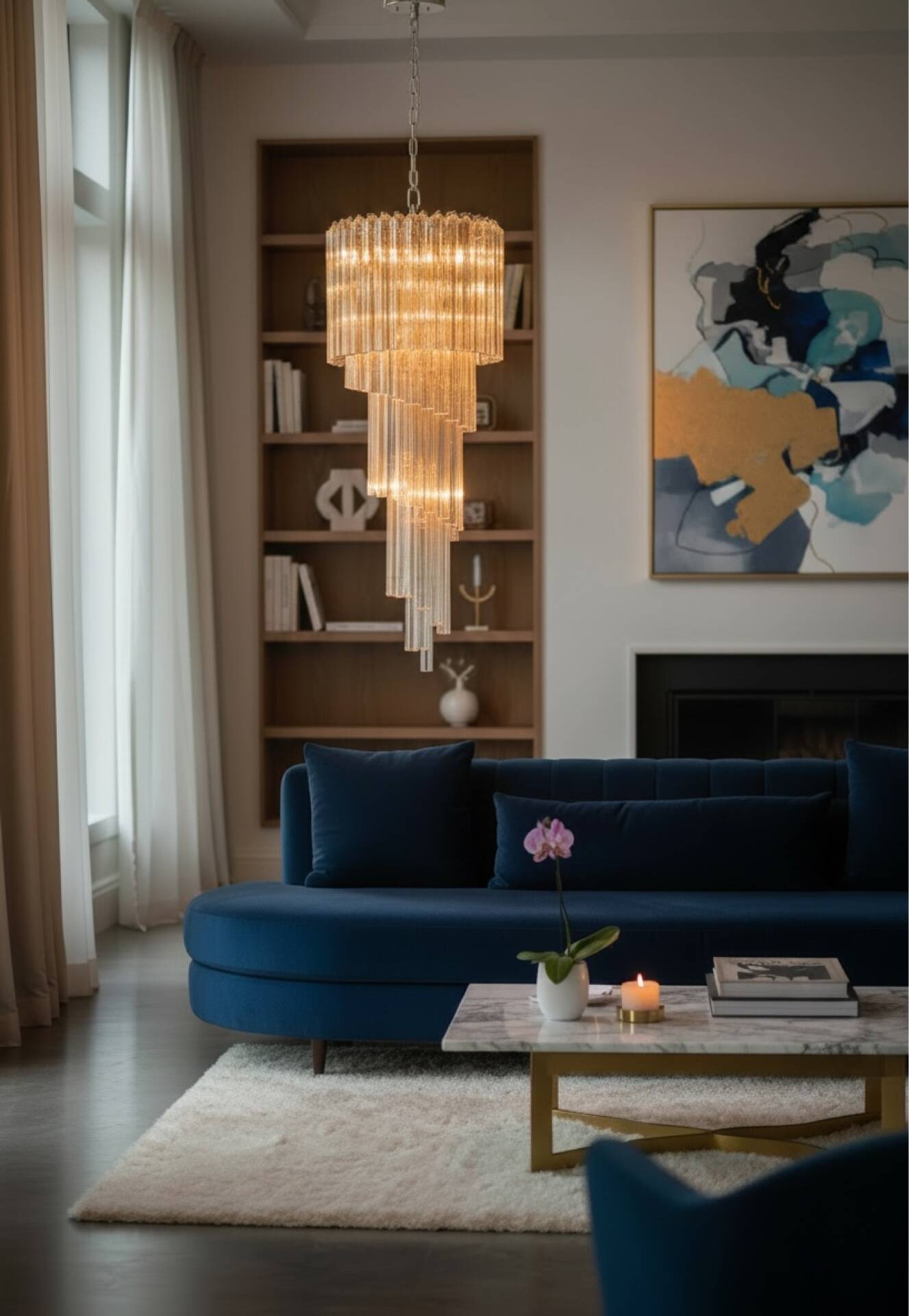 Large Murano Glass Trilobi Chandelier, Italy, 1960s