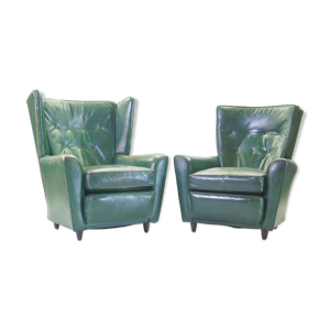 fauteuils club raw en cuir vert