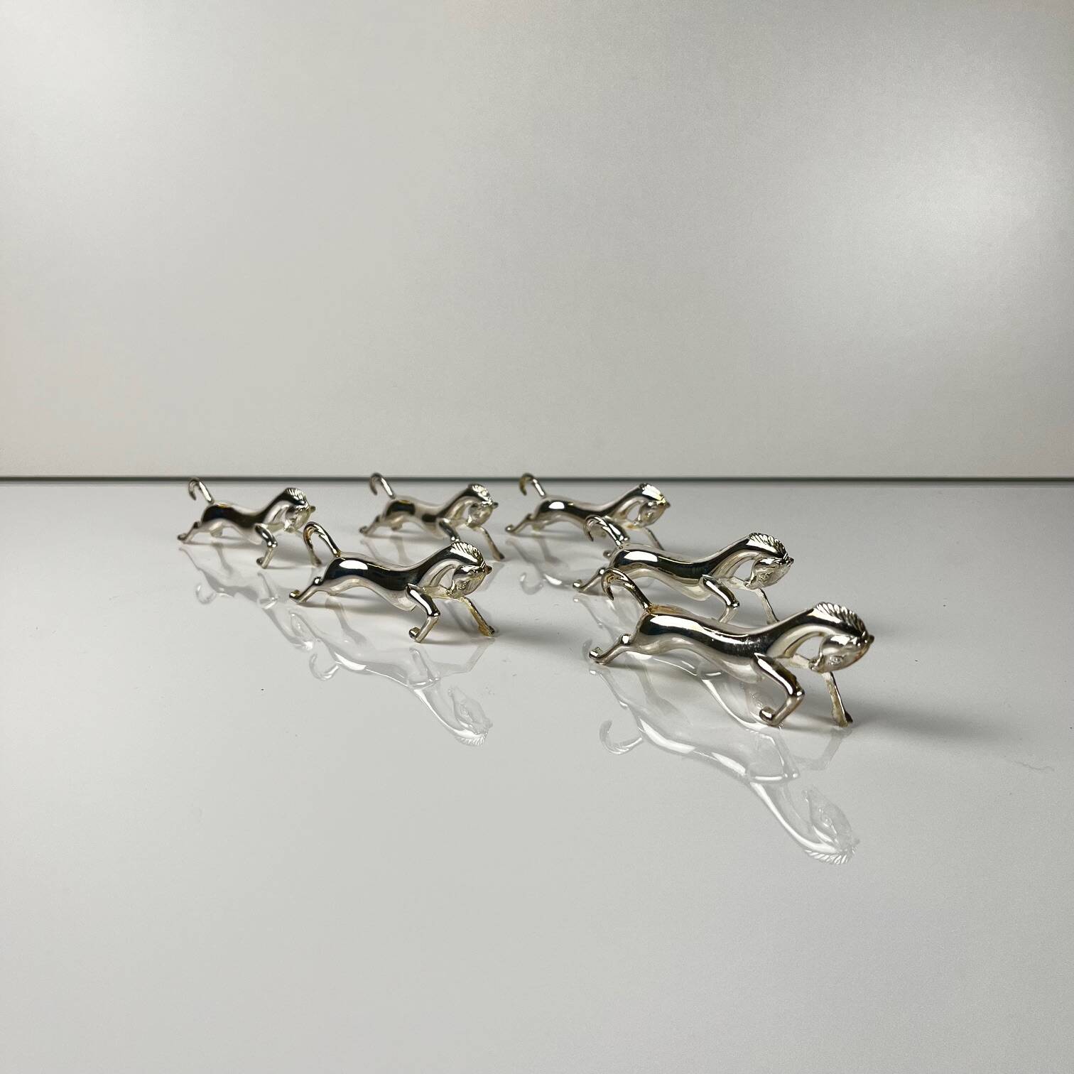 Set of 6 antique silver-plated horse-shaped knife holders