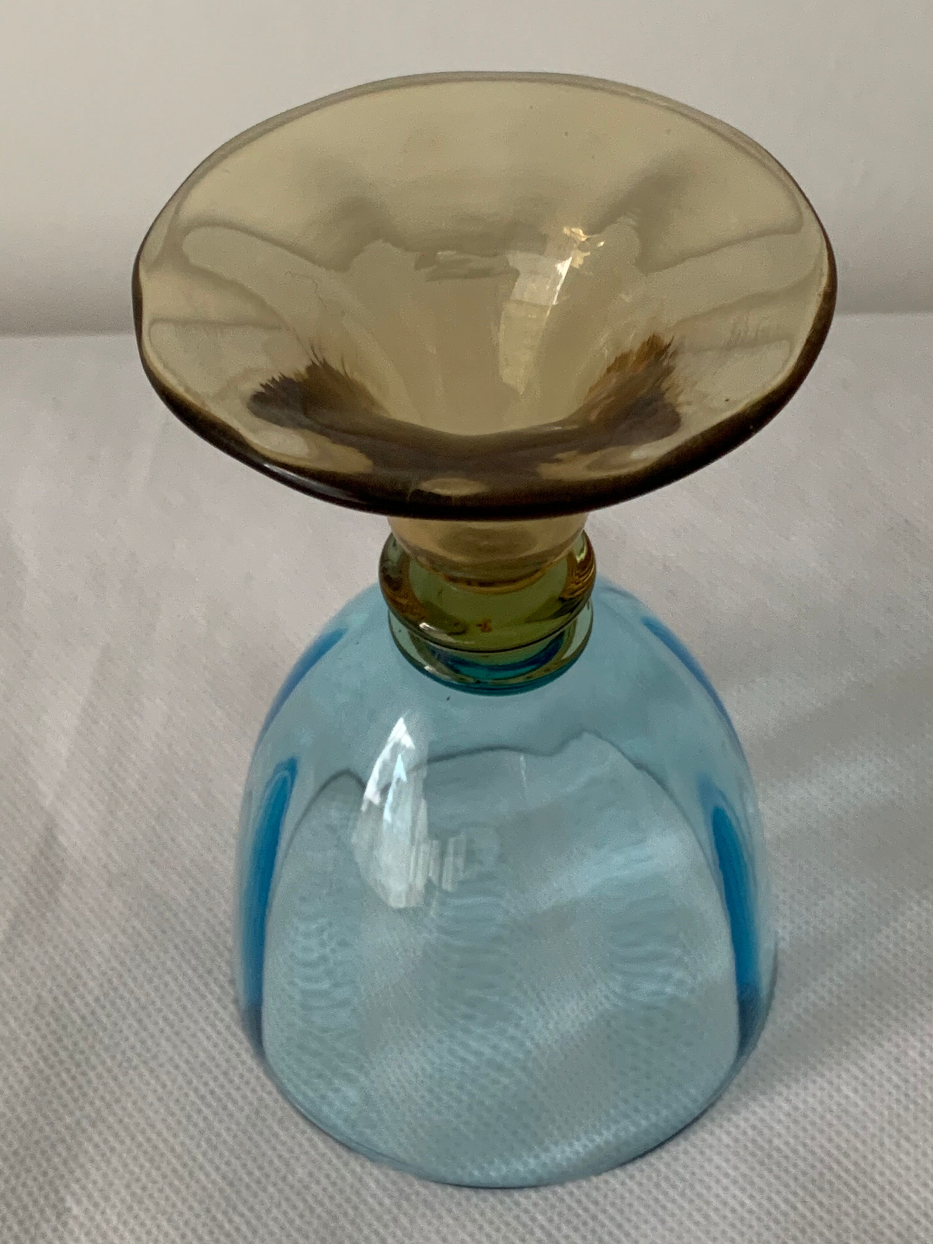 5 glasses in amber and blue crystal George Sand diabolos 19th century