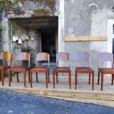 Set of 6 STELLA chairs, Art Deco, leather seat