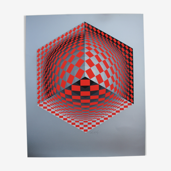 Sérigraphie signée numérotée op art cinétique argenté Victor Vasarely