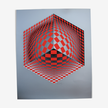 Victor Vasarely silkscreen print signed numbered op art kinetic silver