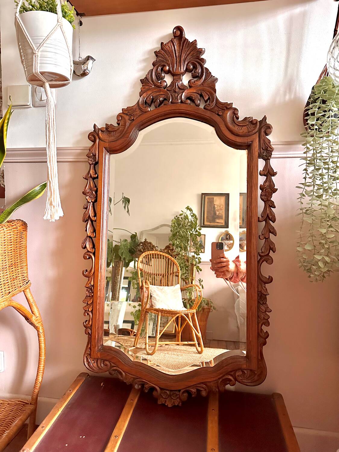 Vintage carved wooden mirror 110x58