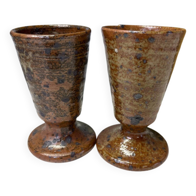Paire de mugs mazagran en grès pyrite