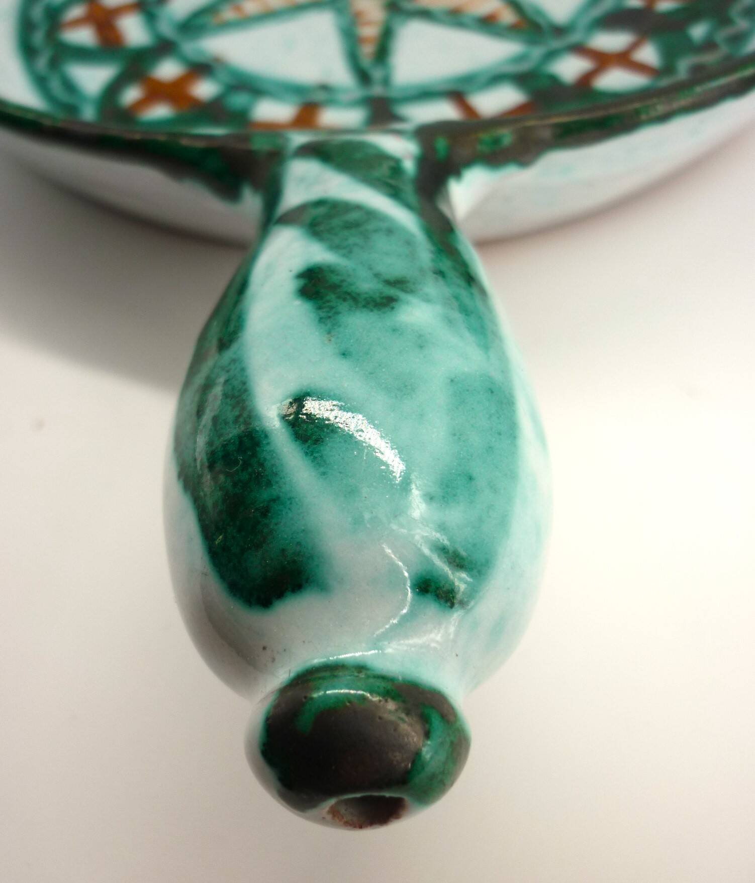 Large frying pan, casserole, signed enamelled ceramic by Humbert Pittari Vallauris.