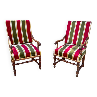 Pair of large Louis XIII style walnut armchairs from the 19th century