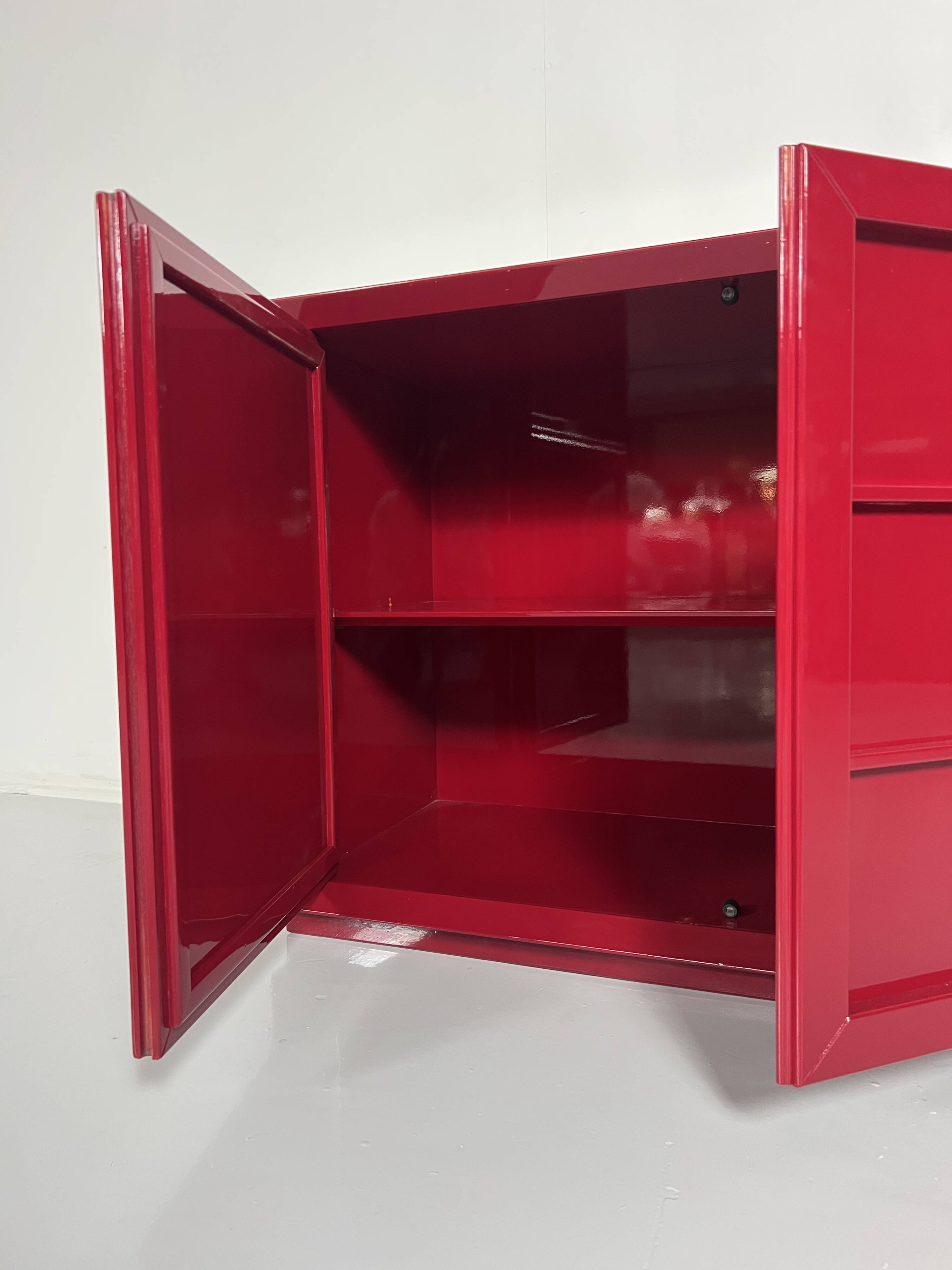 Mid-Century Modern Lacquered Red Sideboard, Italy