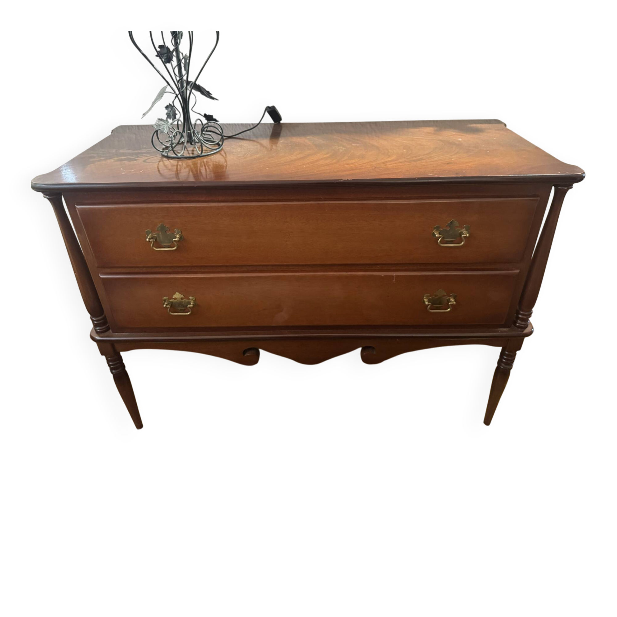 Vintage chest of drawers in solid cherry wood, 2 large drawers, Louis XVI style.